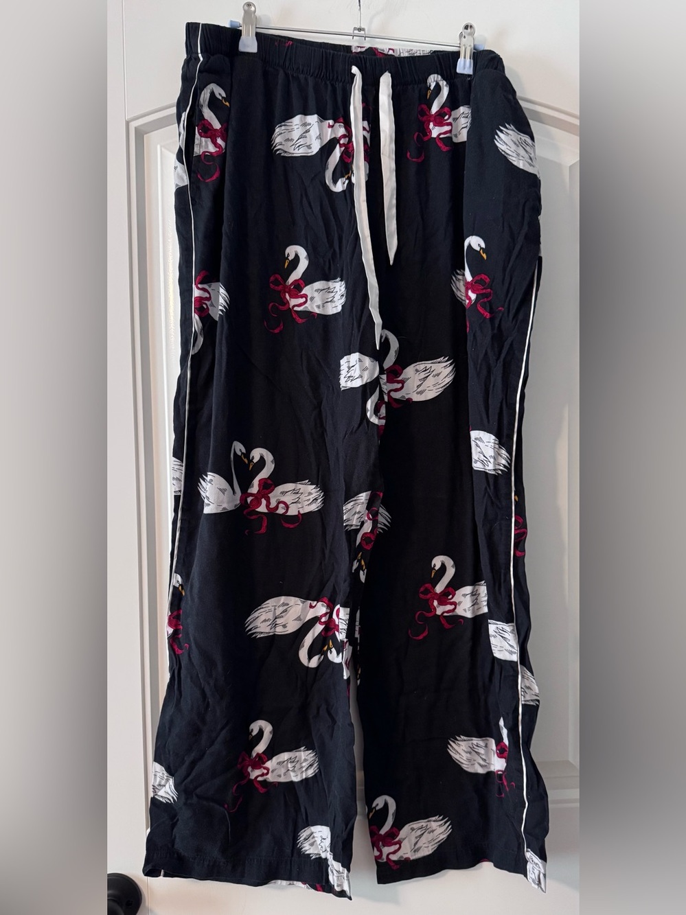 Victoria's Secret Black Swan-Print Pajama Pants with Red Accents